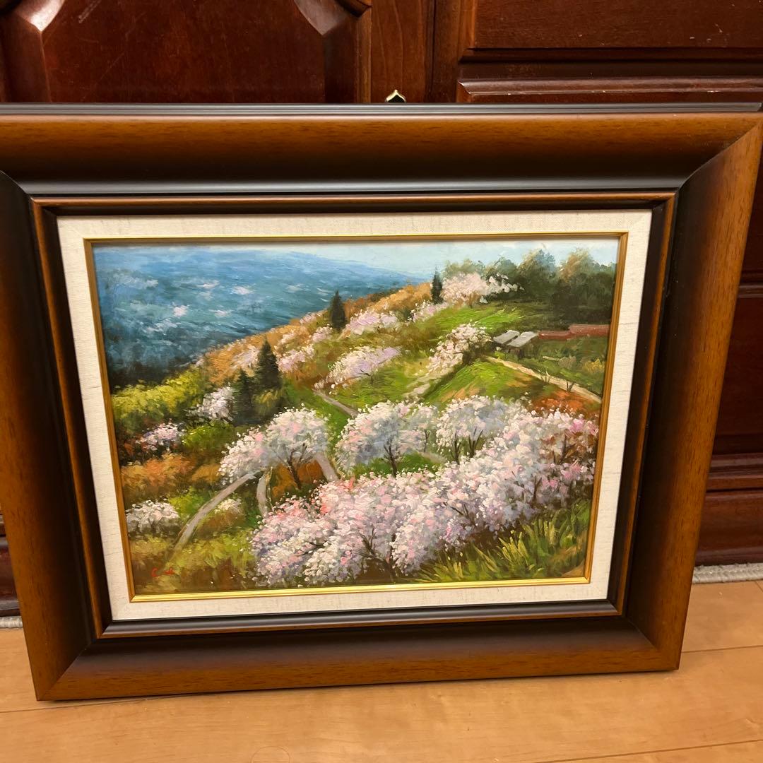 【値下げしました】油彩画 桜の丘の風景