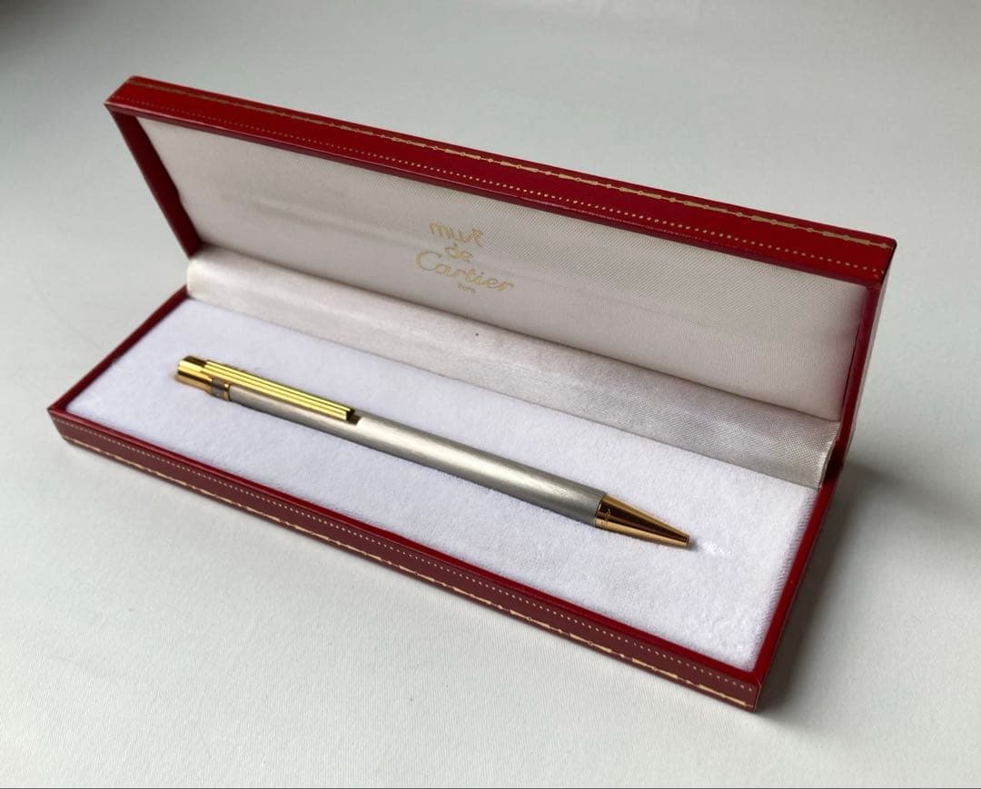 カルティエ　マストドゥ　ストライプ　ブラッシュド　メタル　ゴールド　ボールペン