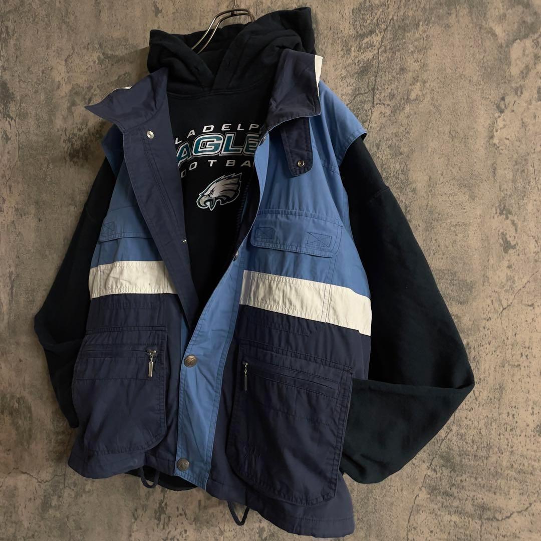 NFL EAGLES 3段ロゴプリントパーカー ×ヴィンテージ バイカラーベスト
