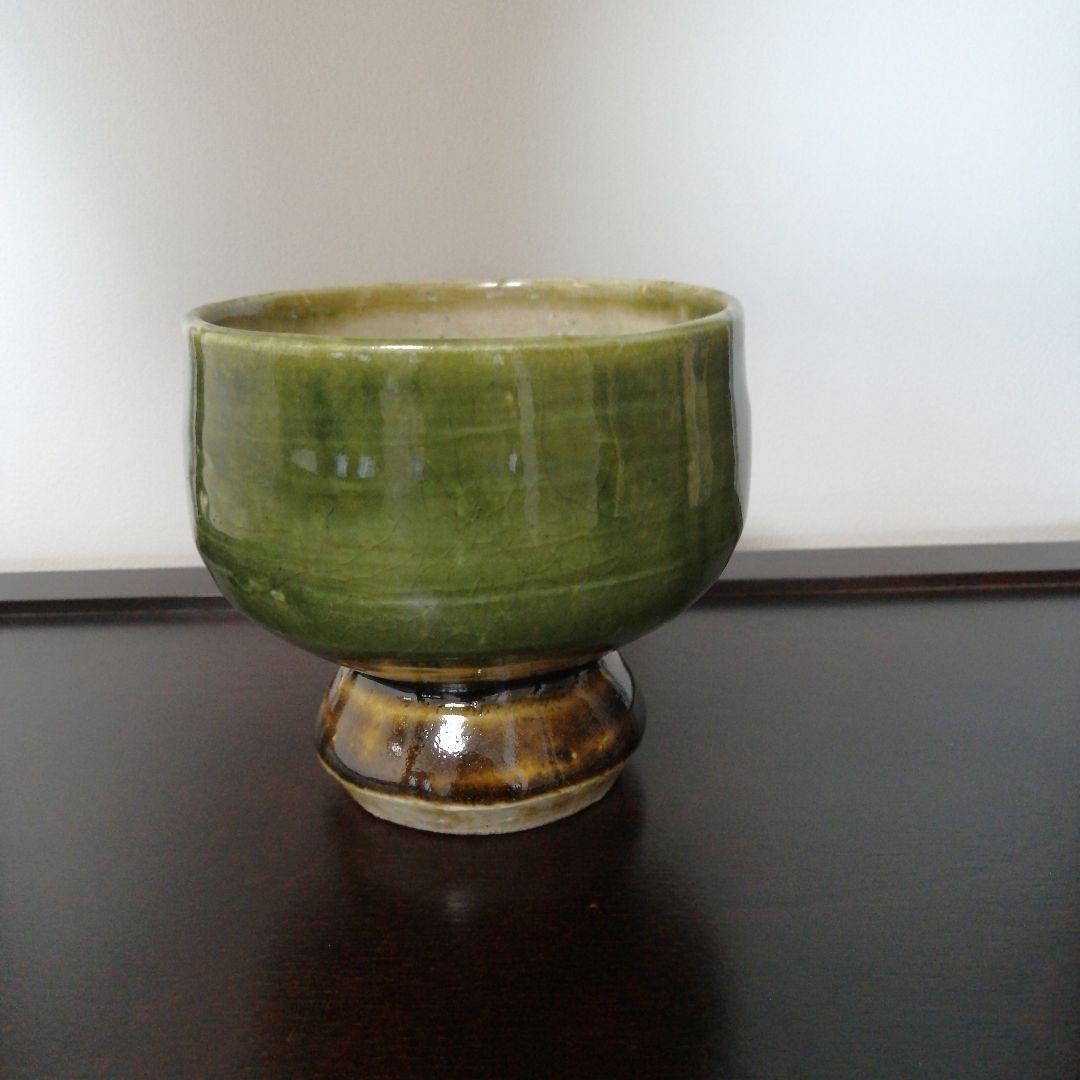 河井寛次郎　緑釉碗　紅葩識箱