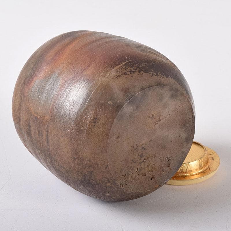 茶道具　備前焼　小西陶古作　茶入　正絹古代名物裂仕覆付　共箱　V　7637