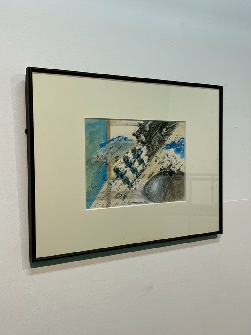 中村宏《タイトル不明》1987年 原画（鉛筆・アクリル） 額装品