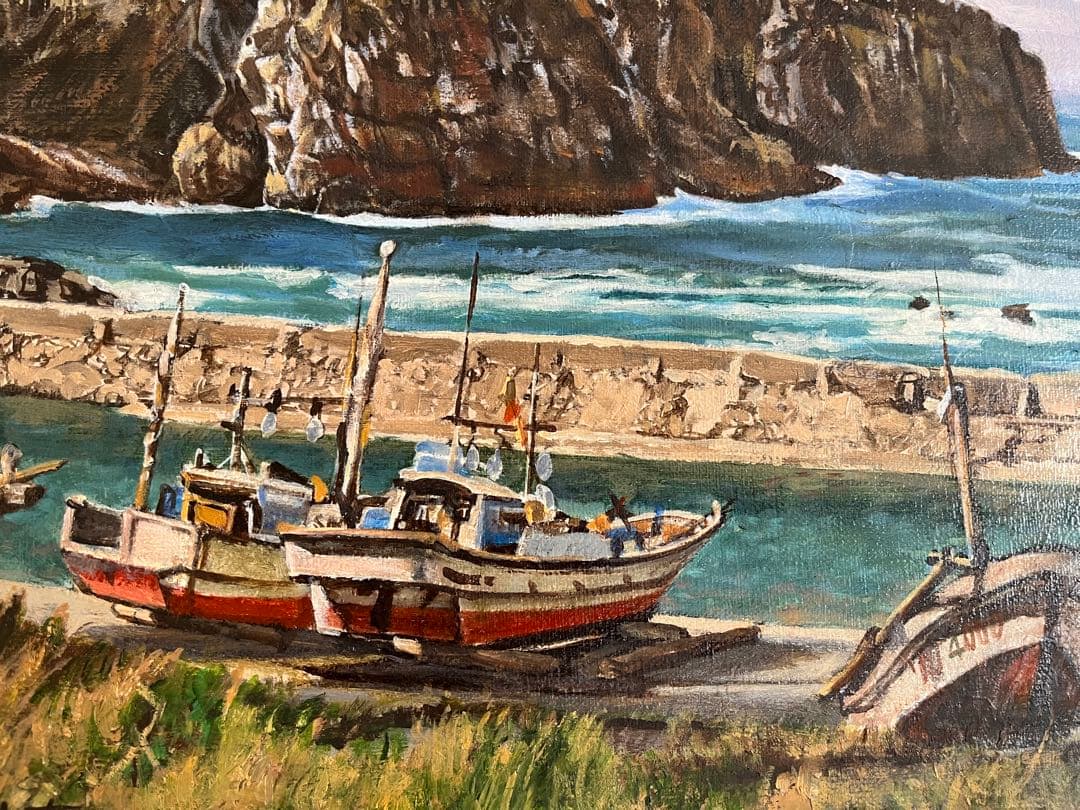 『経島』白潟 吉堯　油絵　肉筆　出雲大社　日御碕　日本海