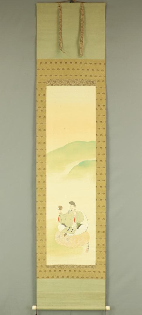 田中頼璋 1866-1940 島根 川端玉章師事「大黒天」掛軸 肉筆 絹本