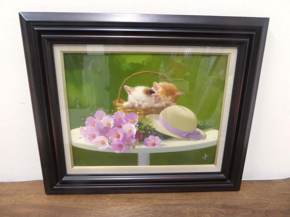 ■長岡卓■子猫 おひるね F6号 油彩 油絵 日本画 アート