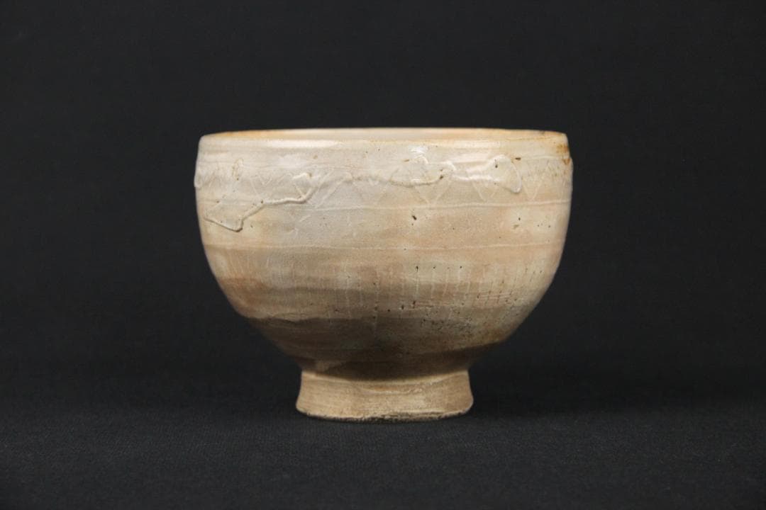 萩焼 三島茶碗 十三代坂田泥華 萩茶碗 抹茶椀 茶器 箱付き 　Eo21-33