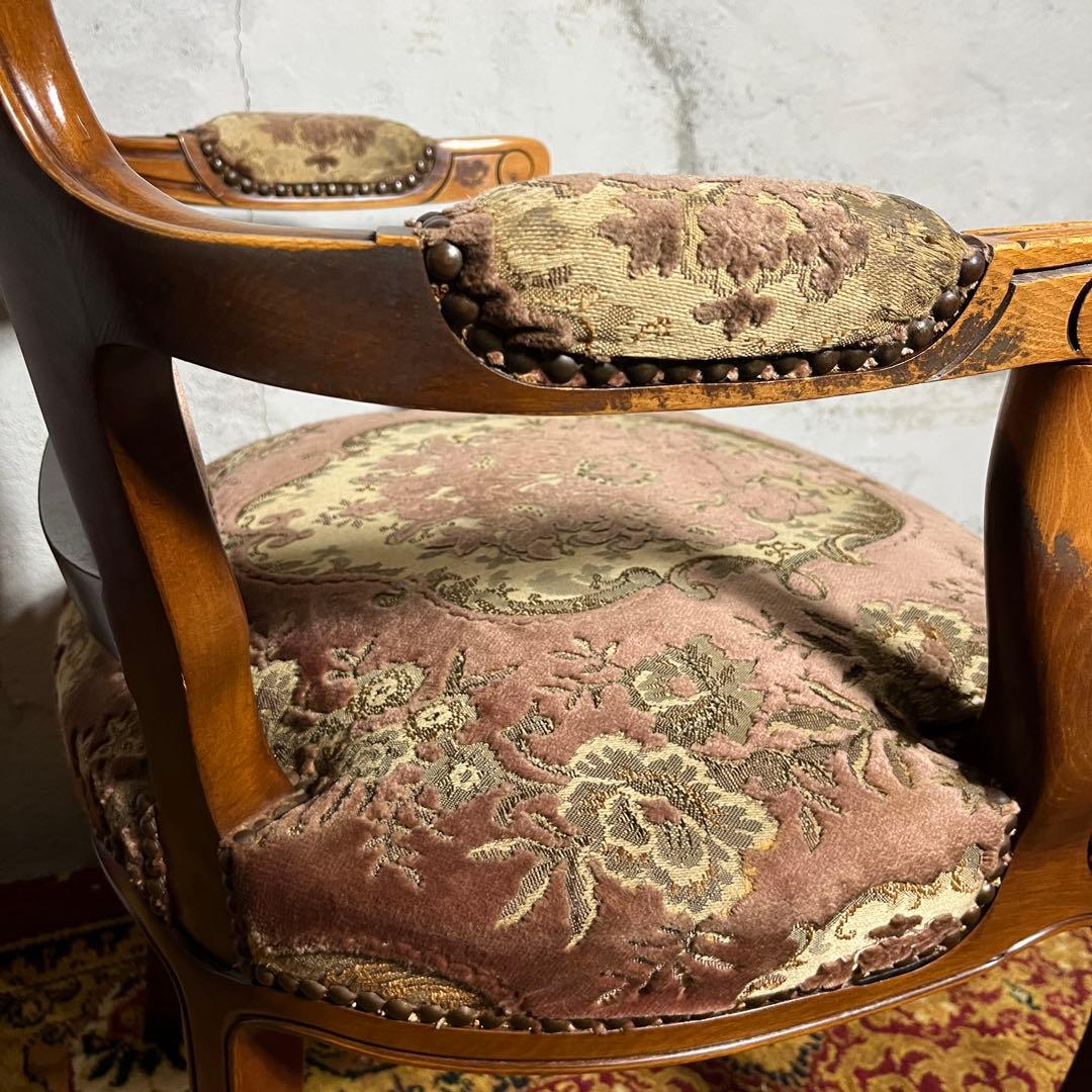 激レア【カリモク】 ロココ調 猫脚 ヴィンテージチェア 椅子 金華山織②
