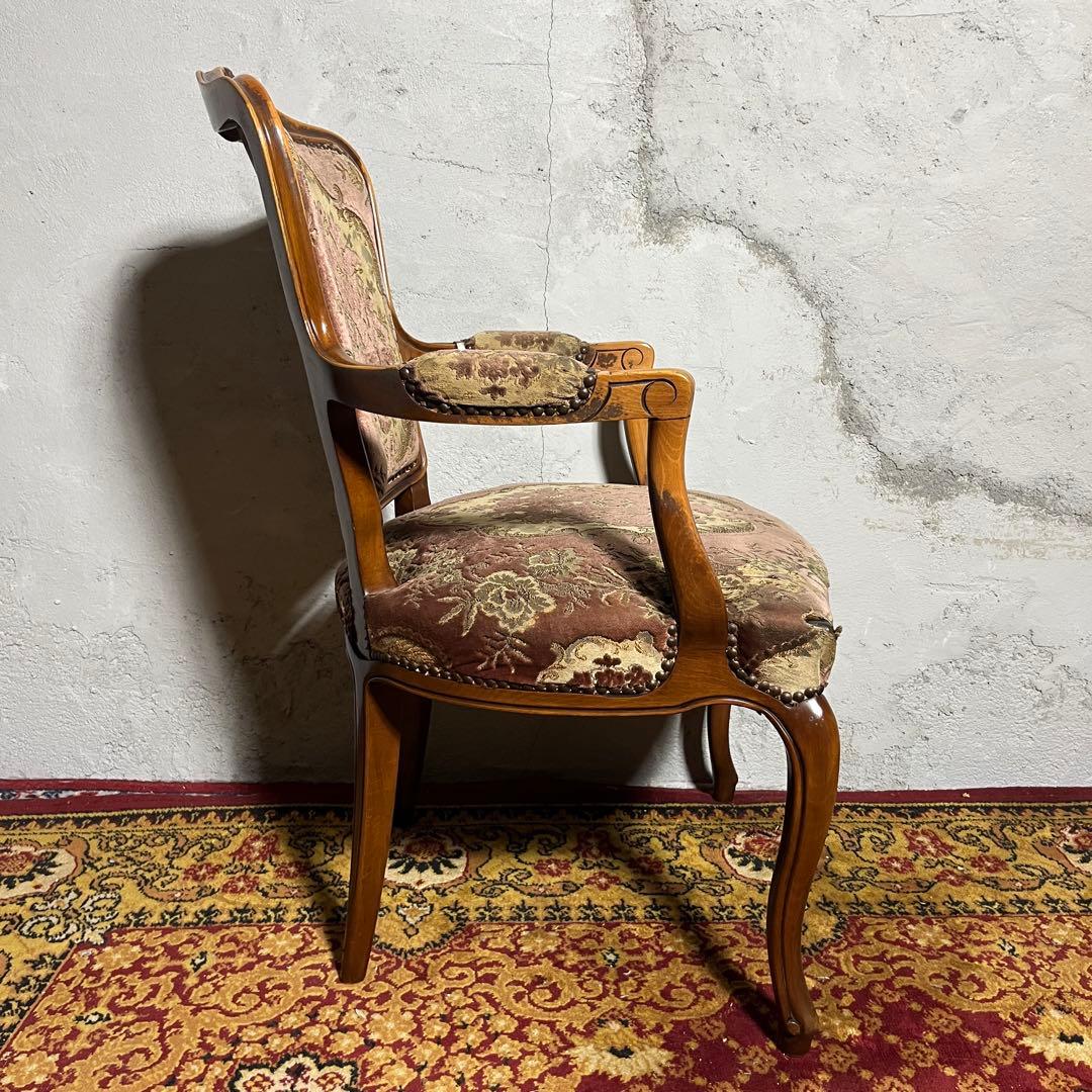 激レア【カリモク】 ロココ調 猫脚 ヴィンテージチェア 椅子 金華山織②