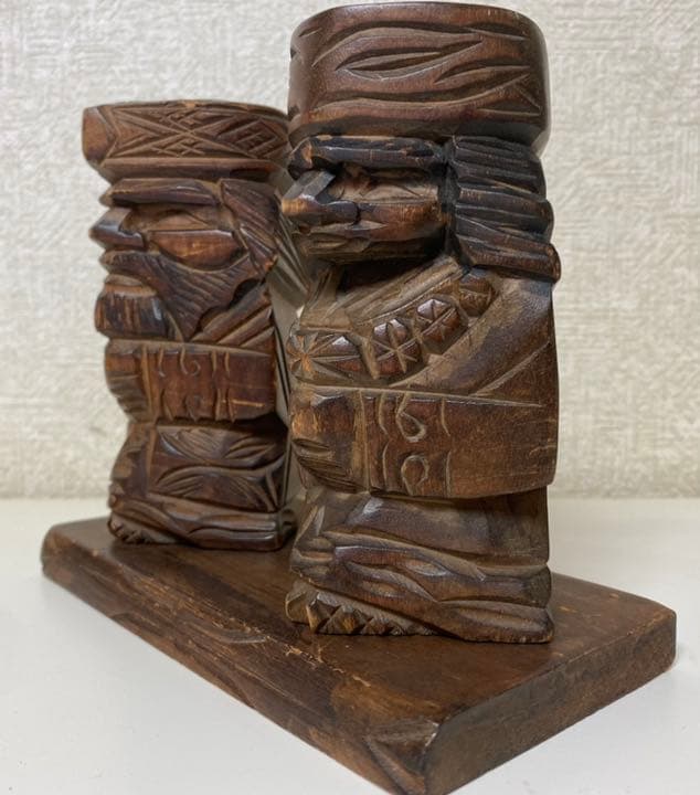 縁起物 天然木 アイヌ木彫置物(台座付)ニポポ人形 北海道 昭和レトロ