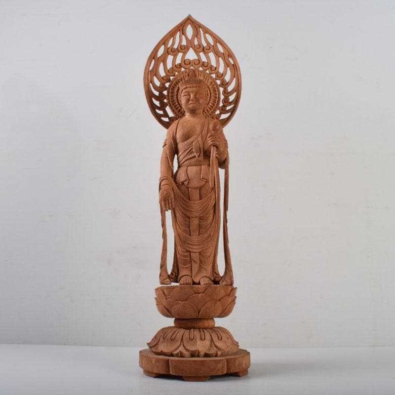 仏教美術　木彫　観音菩薩立像　仏像　置物　在銘　高さ約46cm　V　8764