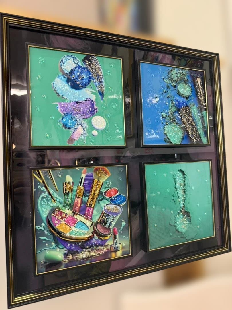 アートパネル　水晶絵　ブルー　コスメ　グリーン　美容　キラキラ　51　壁掛け　額