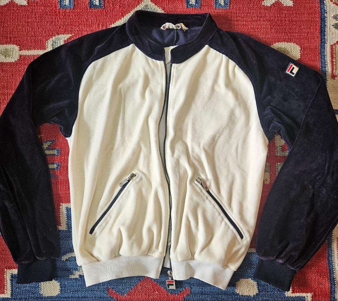 1980s FILA ベロアトラックスーツ（上下）　 ホワイト/ダークネイビー