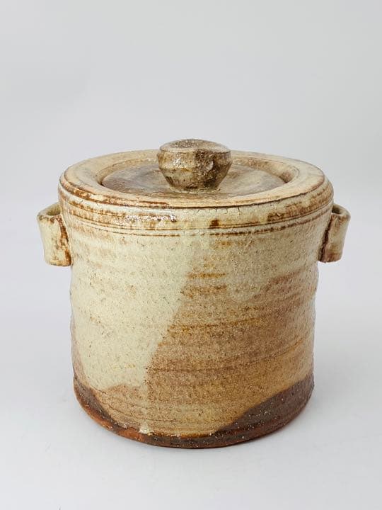 【十二代　田原陶兵衛】萩焼 耳付 水指　桐共箱   共布　側部在銘