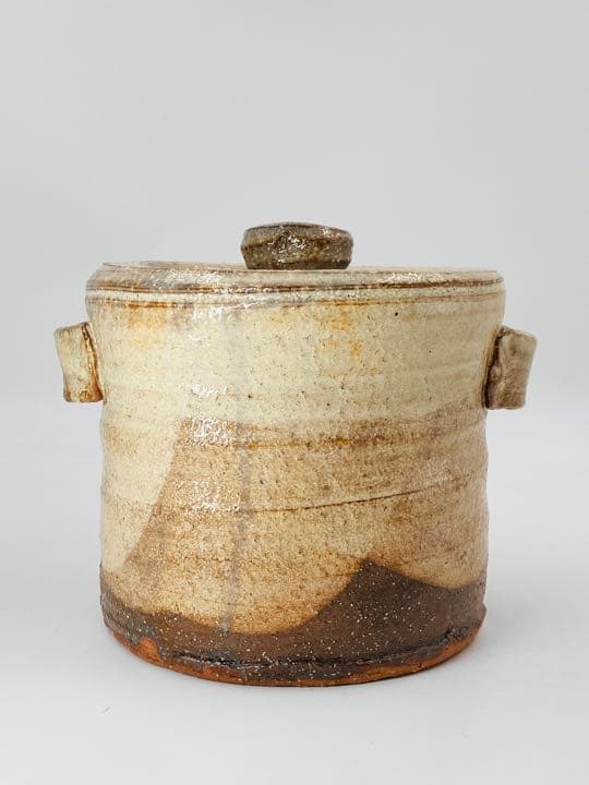 【十二代　田原陶兵衛】萩焼 耳付 水指　桐共箱   共布　側部在銘