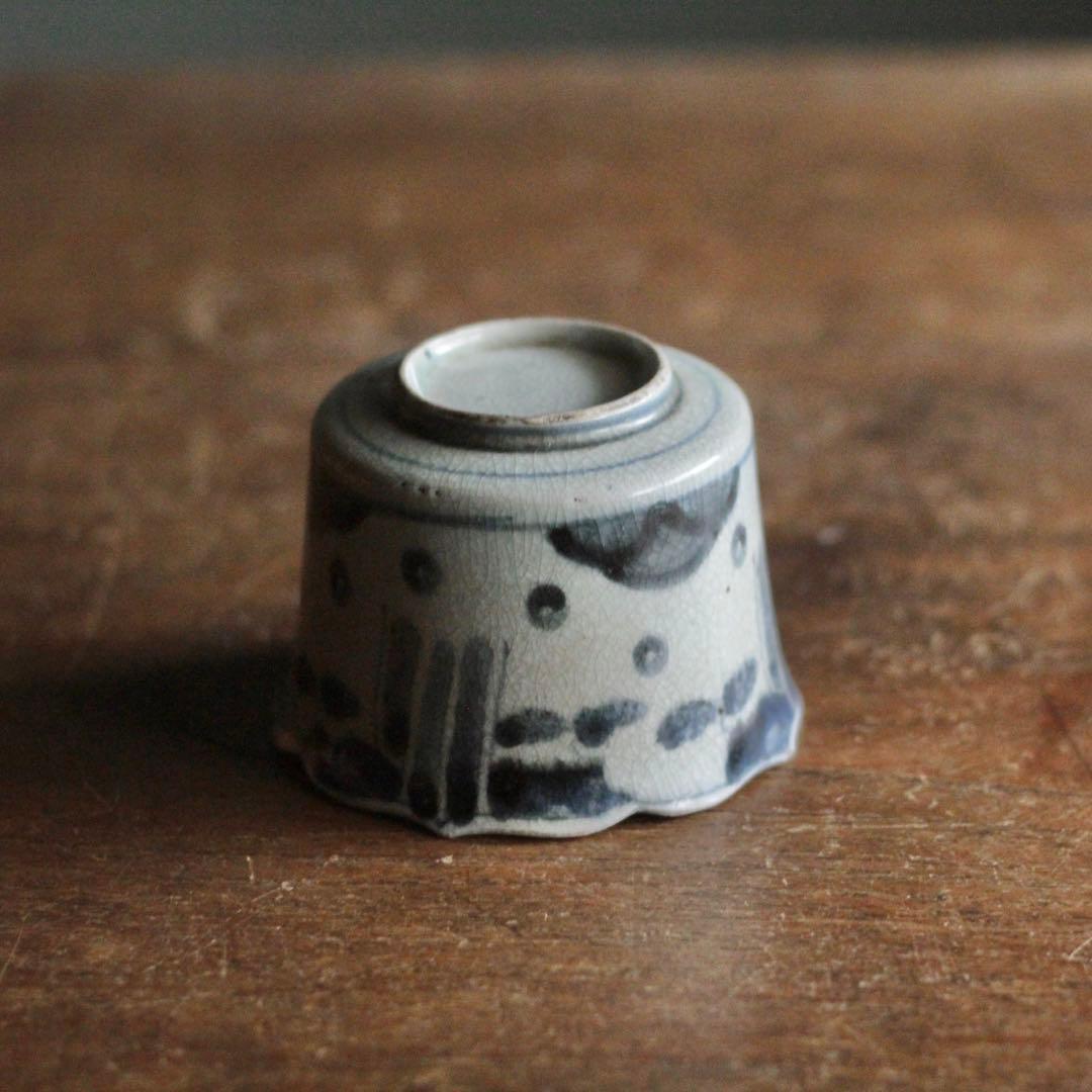 太白手 陶胎染付 輪花 筒盃 盃 ぐい呑み 古美術 古道具 アンティーク