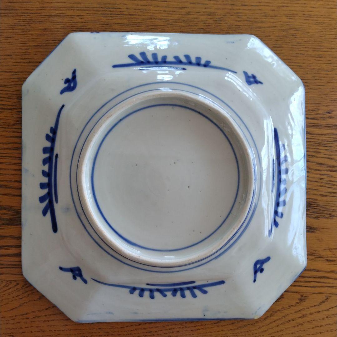 印判 隅切り 八角大皿 野兎と獅子 骨董 アンティーク