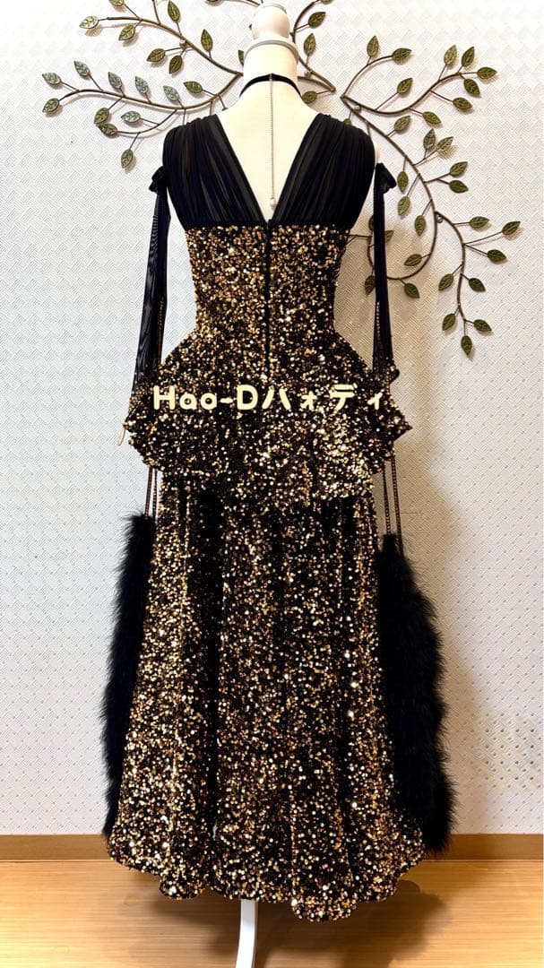 新品同様★ダンスドレス★スタンダード★社交ダンス★競技会★パーティー★黒ゴールド