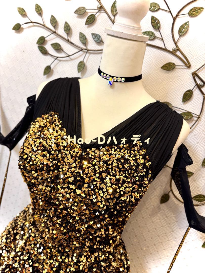 新品同様★ダンスドレス★スタンダード★社交ダンス★競技会★パーティー★黒ゴールド
