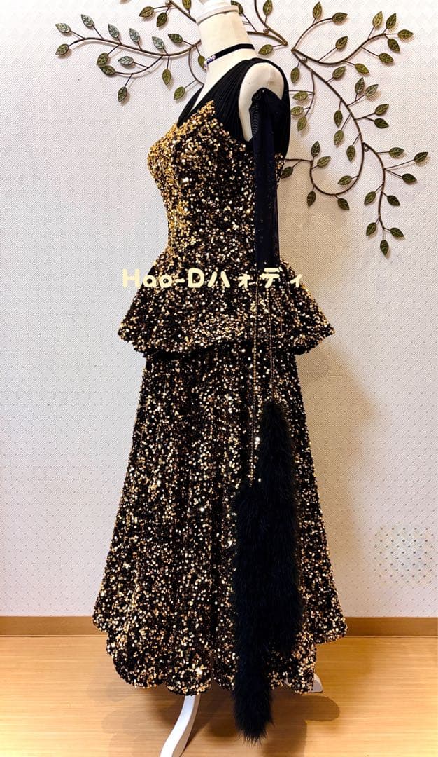 新品同様★ダンスドレス★スタンダード★社交ダンス★競技会★パーティー★黒ゴールド