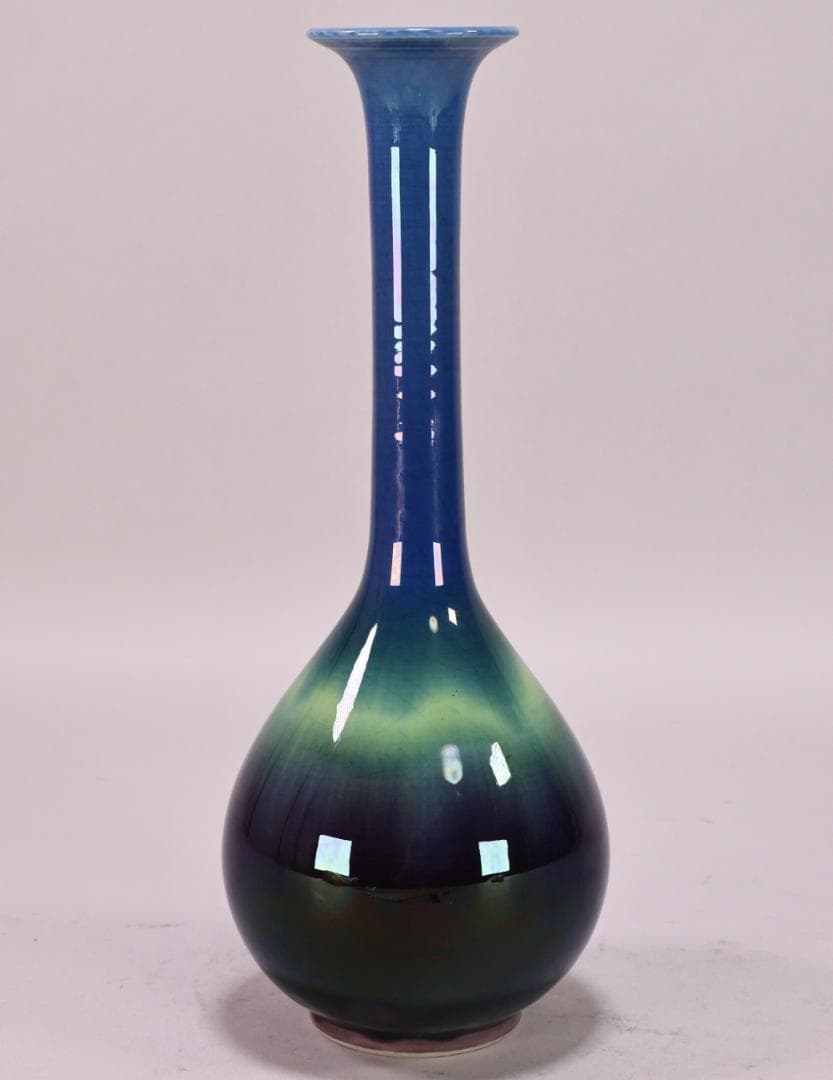 BK209　本物保証　 徳田八十吉（正彦） 「 彩釉 花生 」 共箱　花器　花瓶