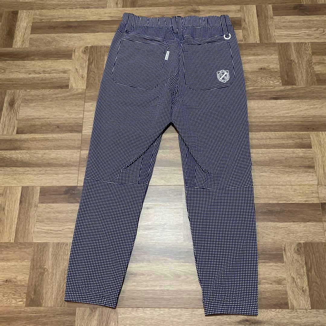 美品 パーリーゲイツ ロングパンツ ネイビー ホワイト ブロックチェック柄 S