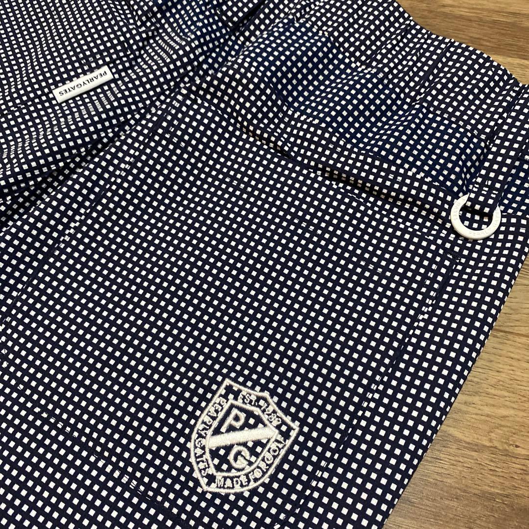 美品 パーリーゲイツ ロングパンツ ネイビー ホワイト ブロックチェック柄 S