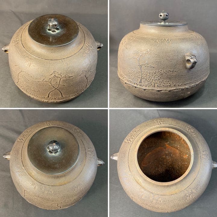 D866 送料無料　真形釜　浜松地紋　釜師浄義　茶釜　在銘　茶道具　茶室　共箱