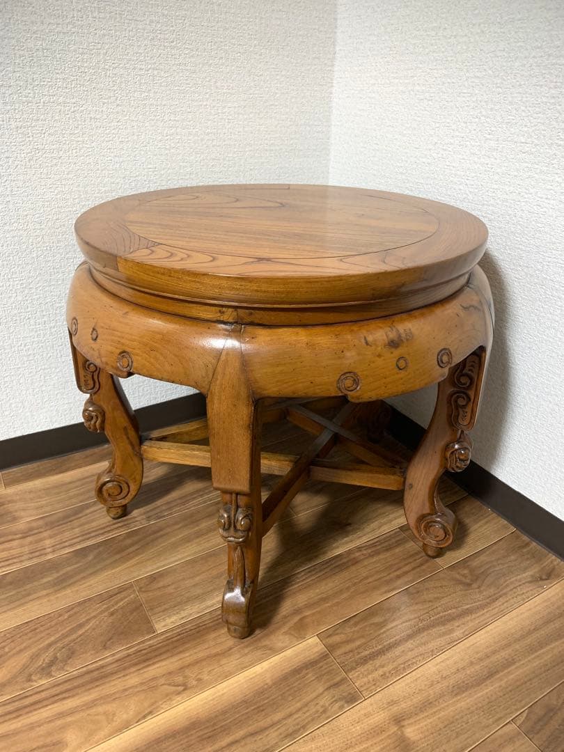 木製丸テーブル　アジアンカフェテーブル　飾り台　サイドテーブル　フラワーラック