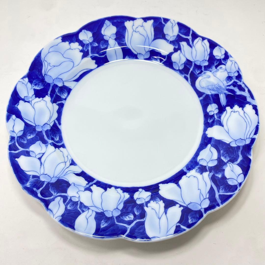 【未使用品】深川製磁 盛皿 花鳥外濃 ミート皿 共箱 深川謹製