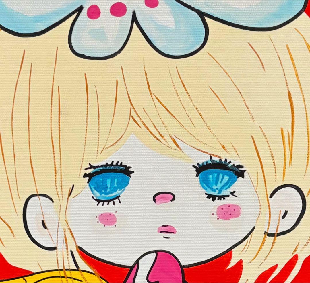 【F4号】手描き油彩画　水森亜土　額縁　未使用額　サイン　人気絵柄　絵画　女の子