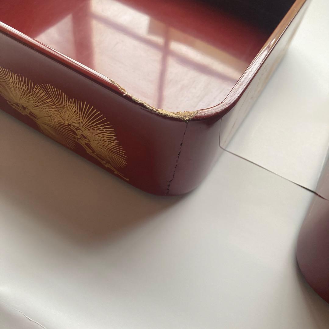 百寿万年　不老長春　二段　漆塗　赤金　重箱　2種