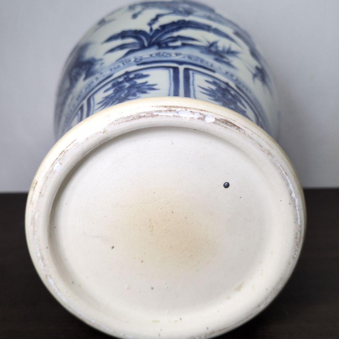 青花 山水唐人文 梅瓶 高さ約40cm