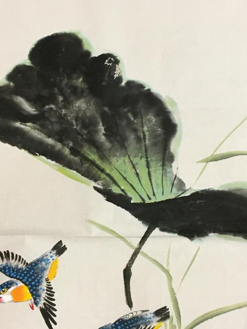 中国現代書画家 呉雅君氏作品『荷塘清趣』図 肉筆真作保証 表装前