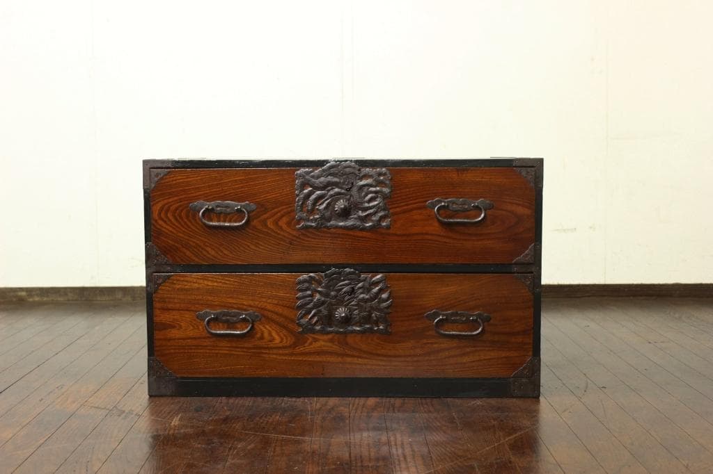 欅材！庄内箪笥！時代箪笥和家具サイドボード古道具古家具和モダンローチェスト古布