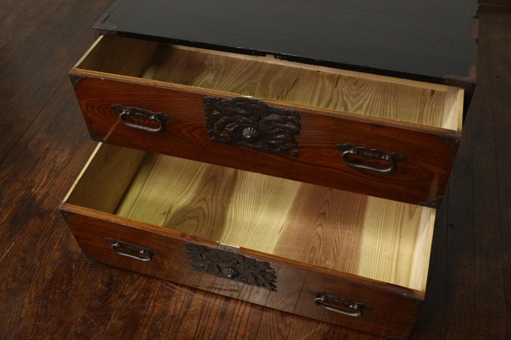 欅材！庄内箪笥！時代箪笥和家具サイドボード古道具古家具和モダンローチェスト古布