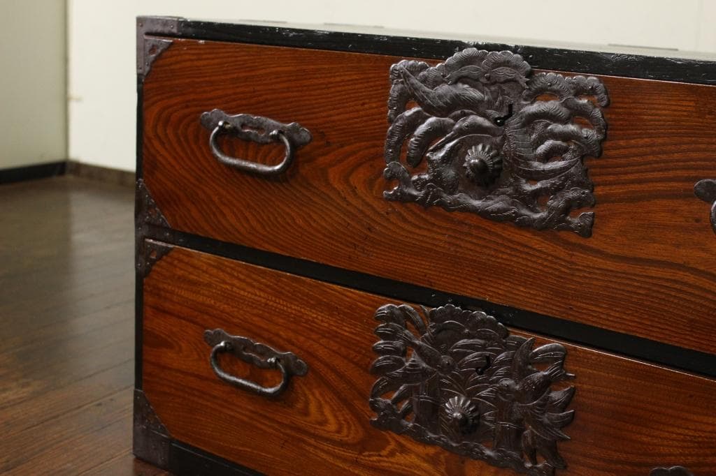 欅材！庄内箪笥！時代箪笥和家具サイドボード古道具古家具和モダンローチェスト古布