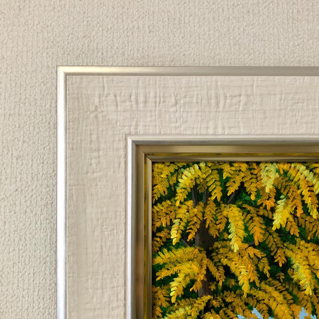 アクリル画　原画　「ミモザの下で03」額縁付　SMサイズ　キャンバス