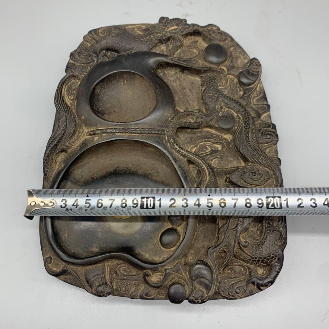 硯  竜騰紋瓢簞硯    書道具 文房具 工芸品 美術品 置物