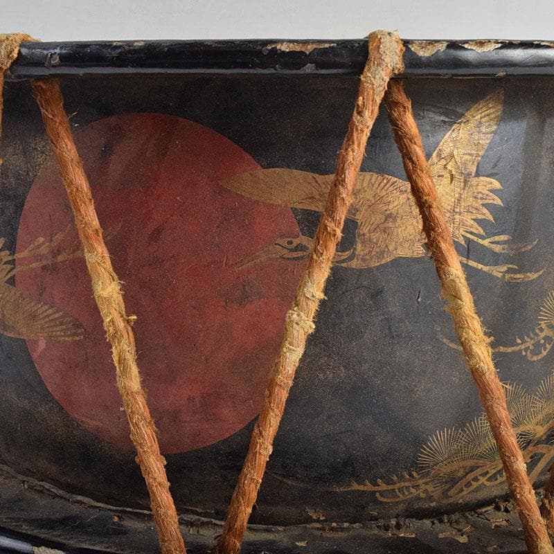 和楽器　和太鼓　日の出松鶴蒔絵　締太鼓　撥付　V　R9351B