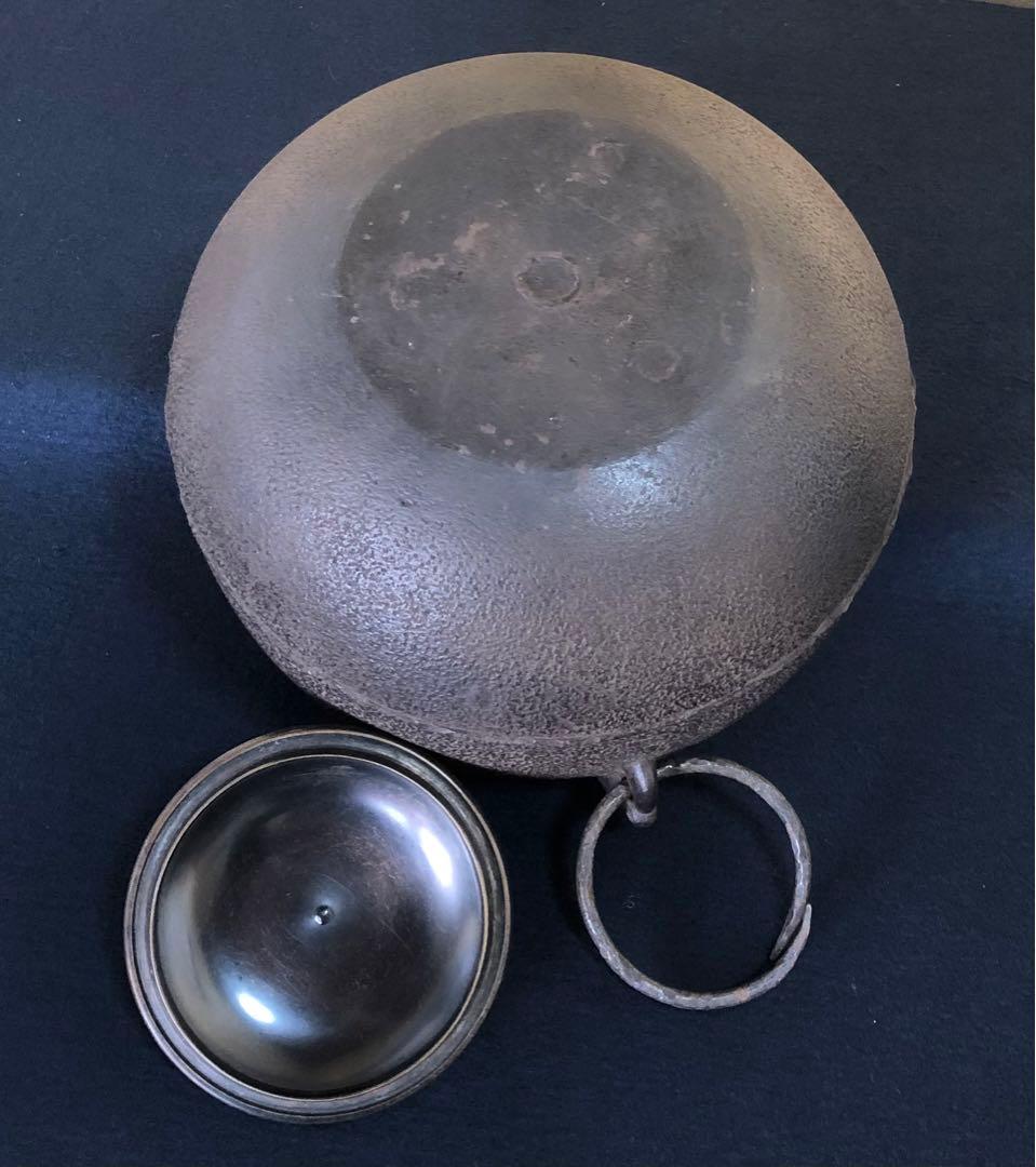 《R》茶道具 丸釜 鐶付 釜師 角谷一圭作 共箱　260203く4