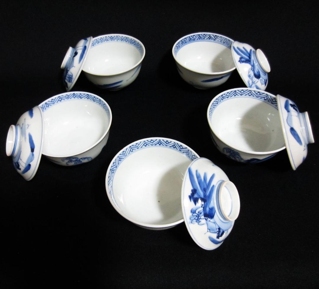 骨董品 アンティーク 蓋付き小鉢 5客セット　何焼きか不明？