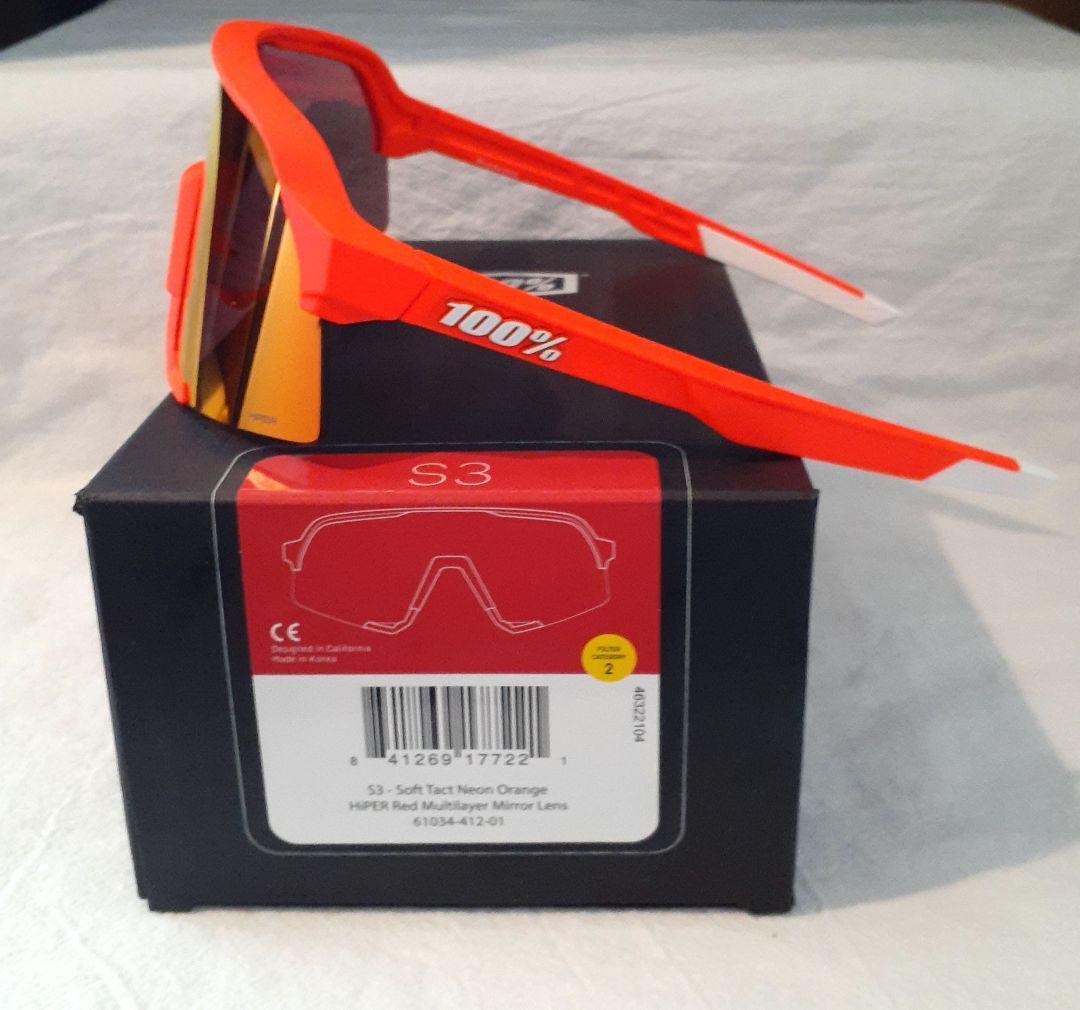 100% S3 ネオンオレンジ レッドミラーレンズ ワンハンドレッド サングラス