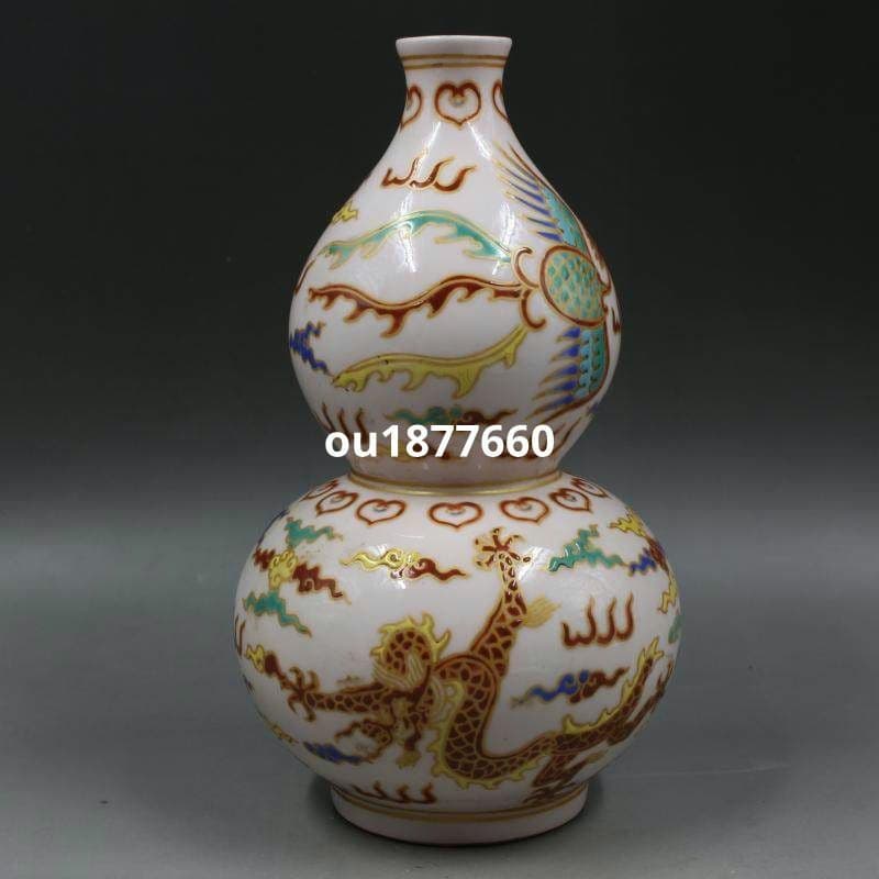 青花五彩龍鳳紋瓢簞瓶 景徳鎮 陶磁器 装飾品 現代工芸品 美術品 置物