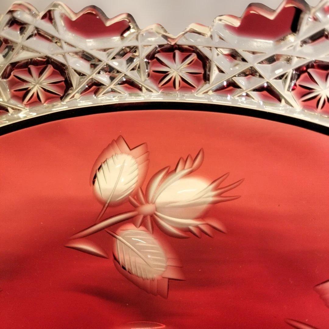 マイセンクリスタル ボール25cm 赤被せ バラ