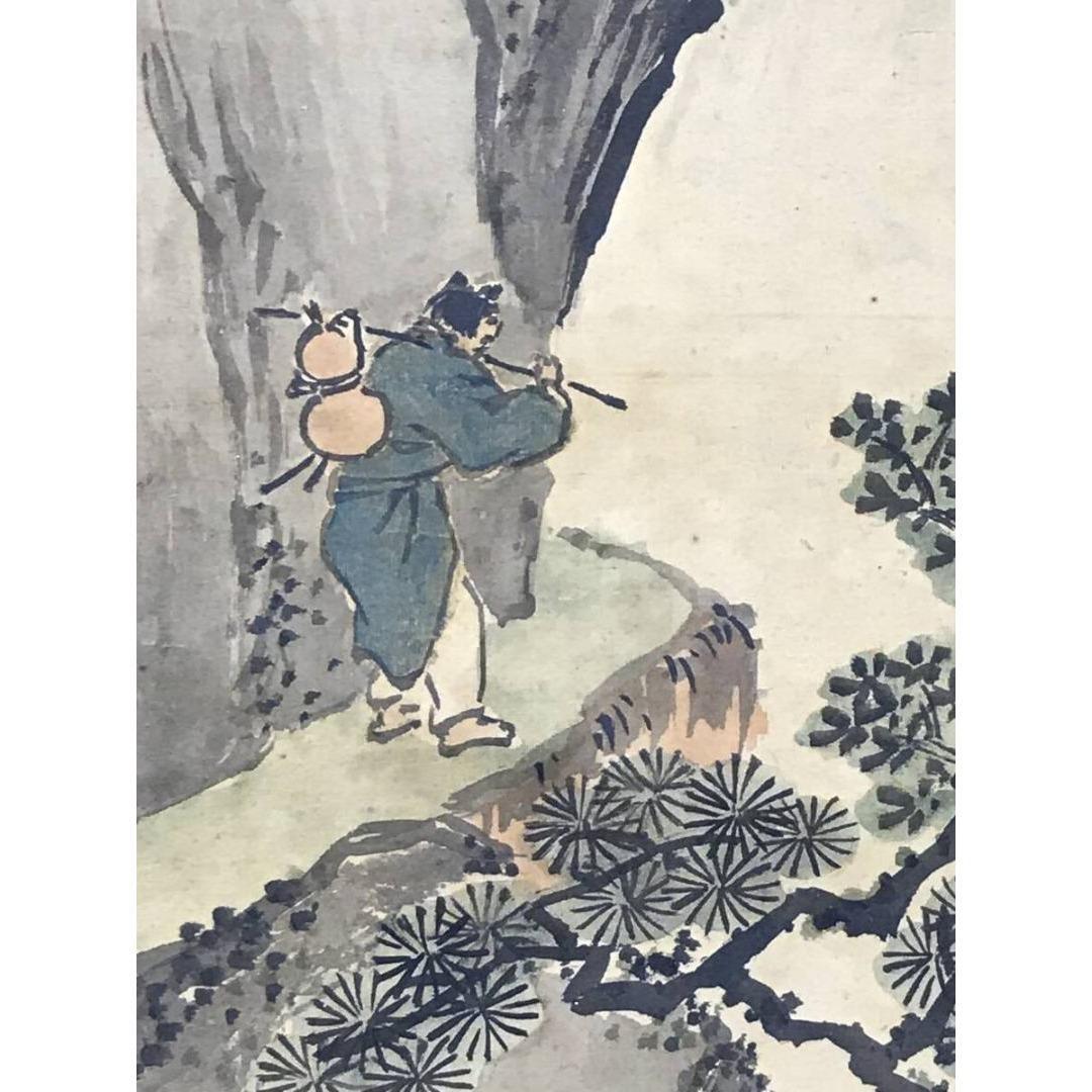 真作/狩野善信/滝山水人物図/掛軸/名家伝来/AK-239