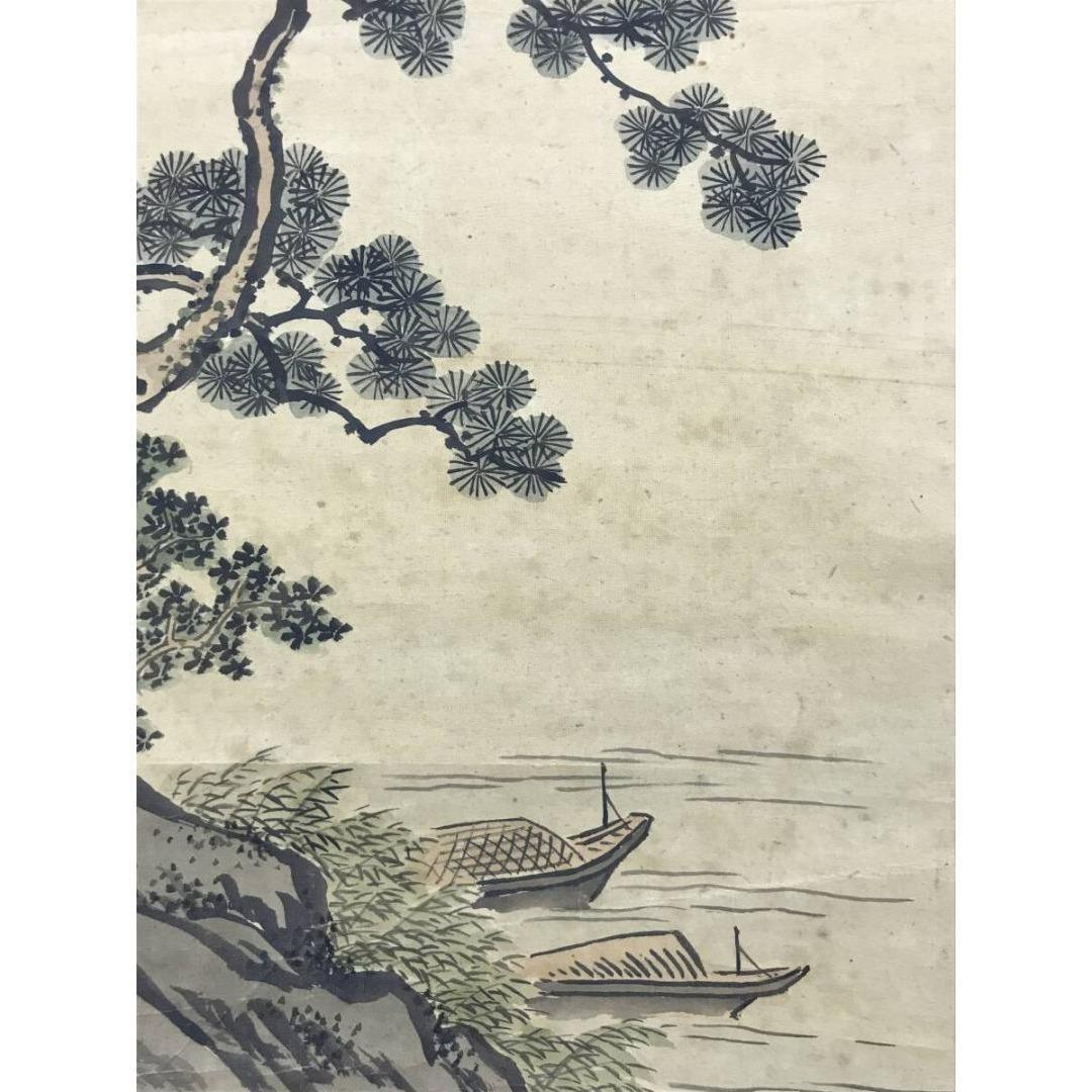 真作/狩野善信/滝山水人物図/掛軸/名家伝来/AK-239