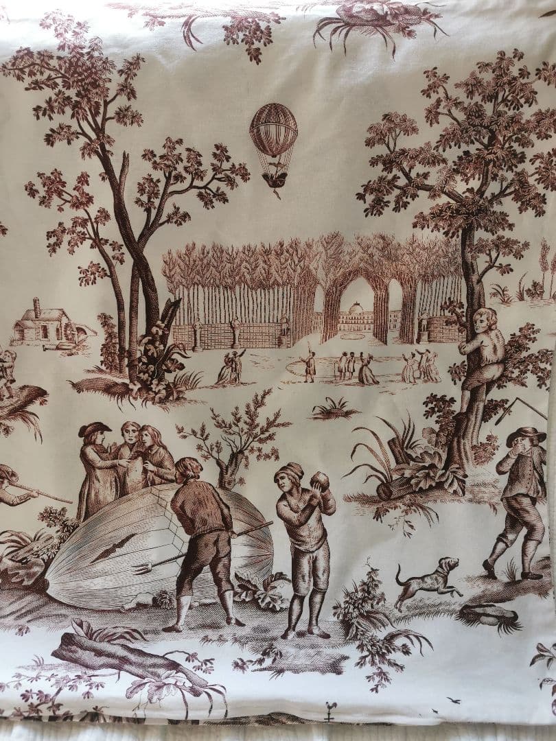 ヴィンテージ 復刻トワルドジュイ 1784年パリ気球飛行版画 クッションカバー