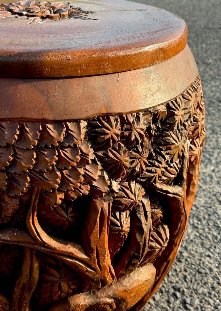 1点モノ♪一本彫 重量感♪ アンティーク スツール 収納樽 タイ ゾウ アジアン