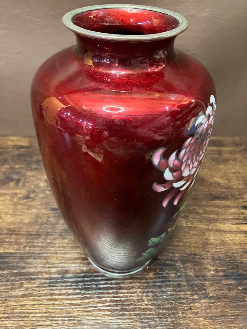 七宝焼 花瓶 菊柄 大小2個セット