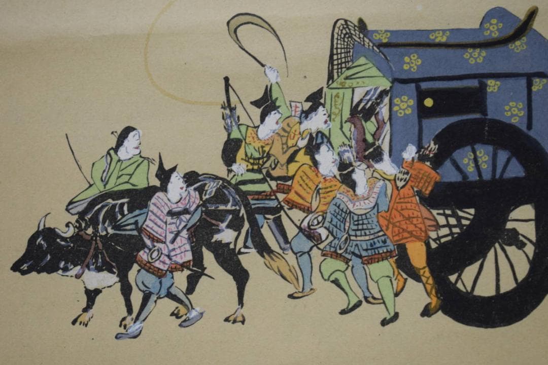 /輝一/平治物語図/大和絵/桐共箱付/布袋屋掛軸HJ-453